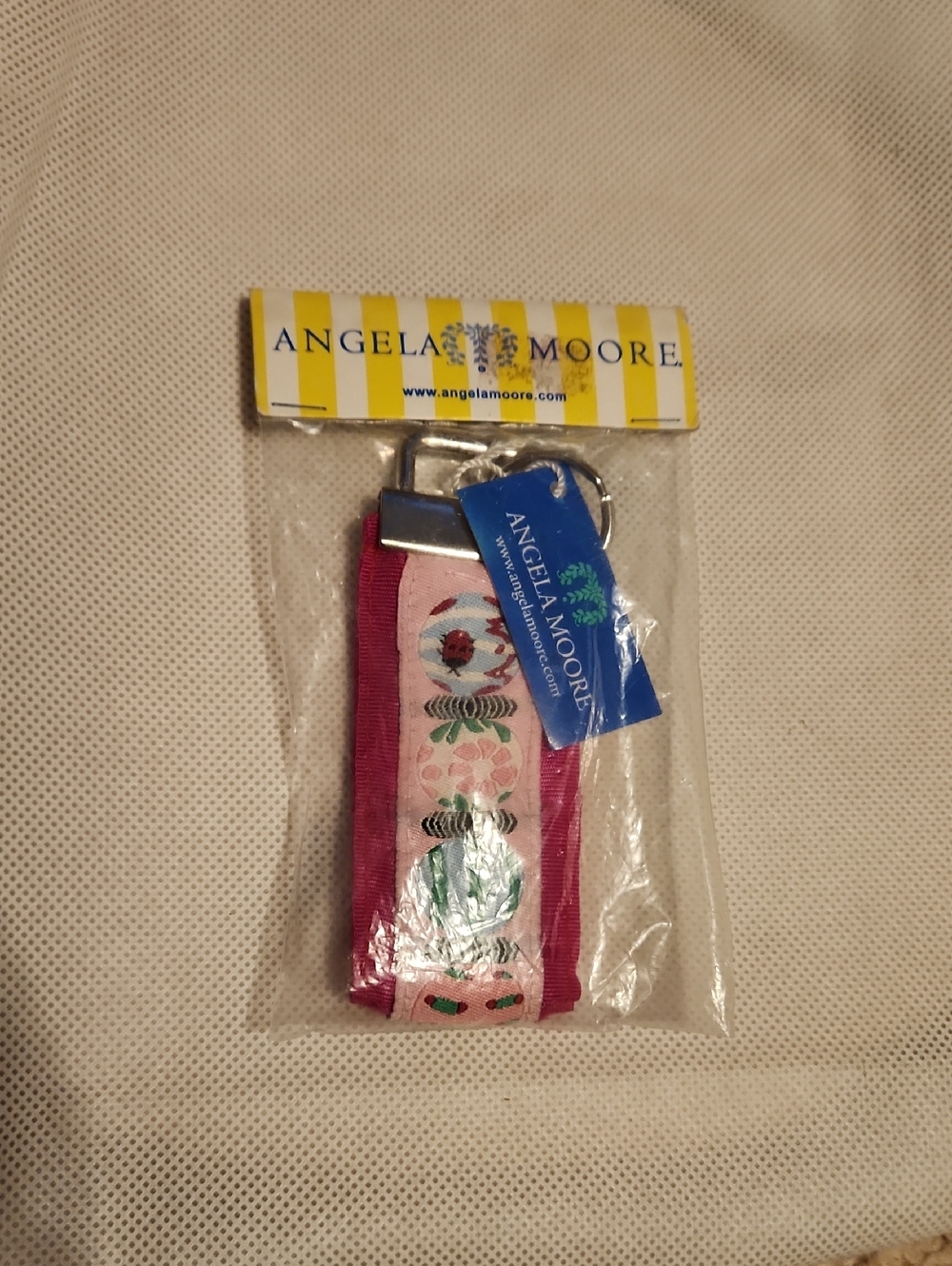 Angela Moore Pink Fabric Keychain NEW